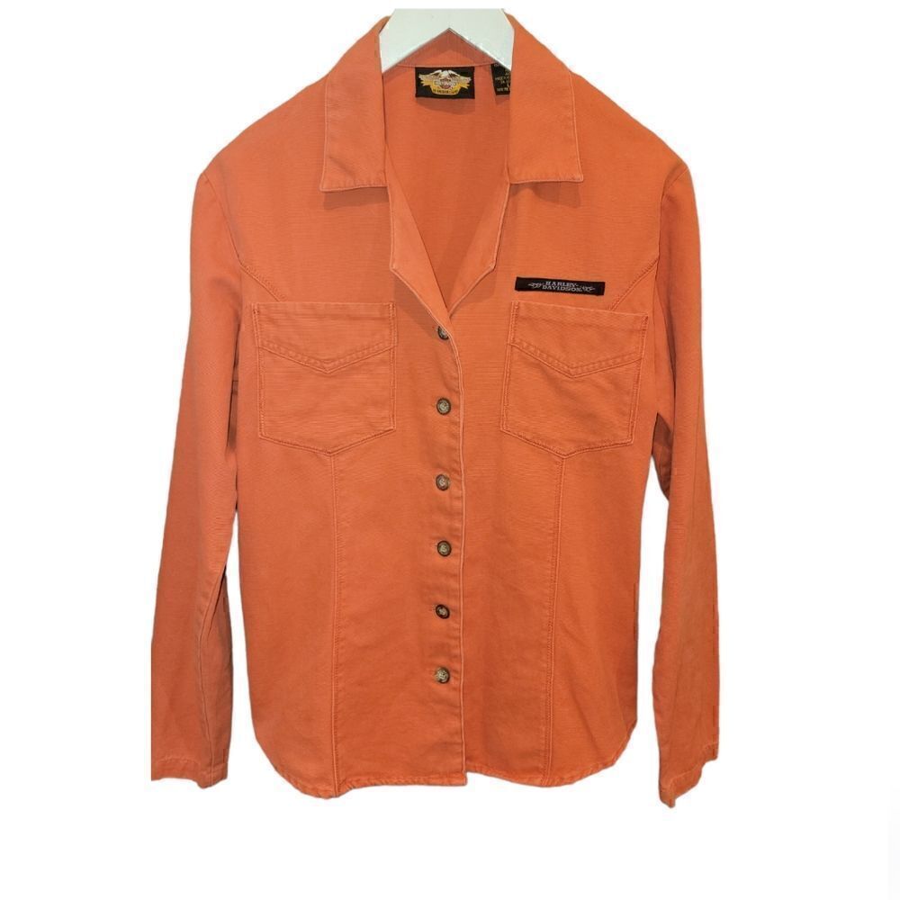 Harley Davidson Women's Western Yoke Burnt Orange ButtonDown Long Sleeve Shirt L
